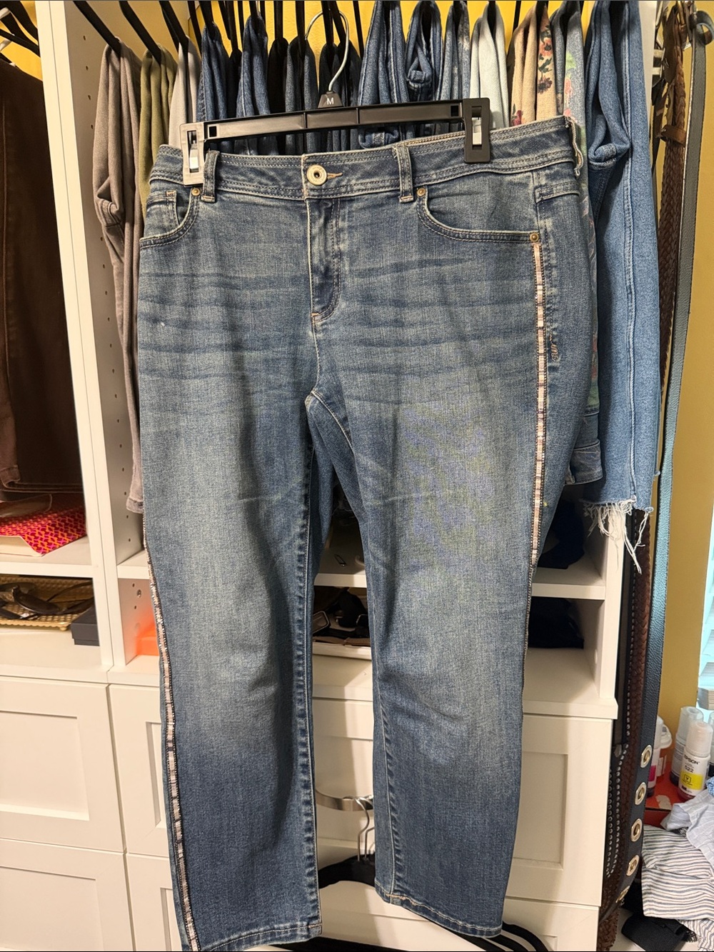 INC International Concepts Medium Blue Straight-Leg Jeans with Side Stripe